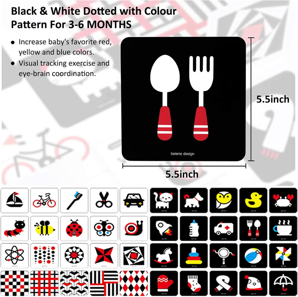 Beiens Visual Stimulus 20 Durable Double Sided Cards For 3-6 Months