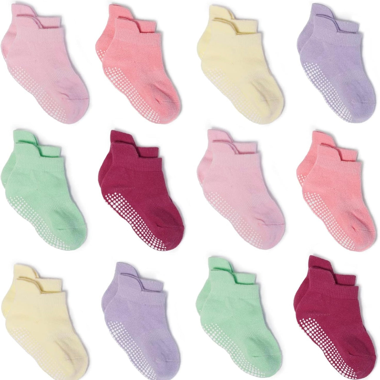 Zaples Baby Non Slip Grip Ankle Baby Socks With Non Skid Soles - 12 Pairs