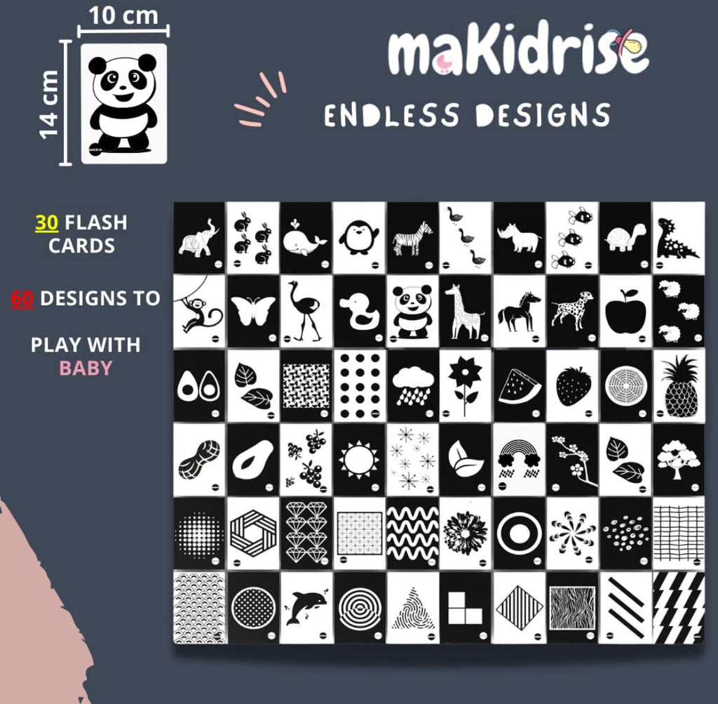 Makidrise Black & White Baby Sensory 60 Flash Cards