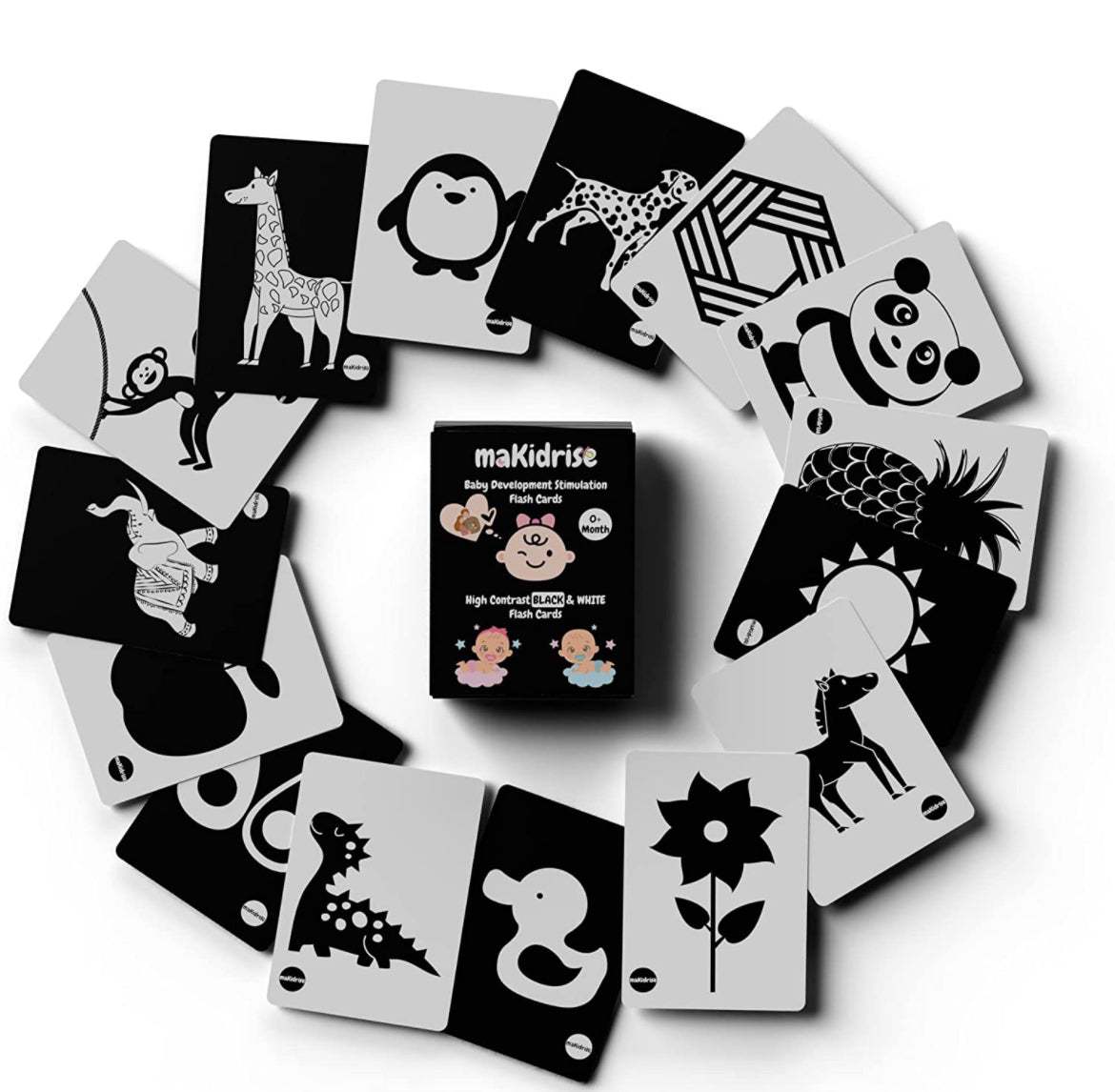 بطاقات تعليمية حسية للأطفال  أبيض وأسود ٦٠ بطاقة